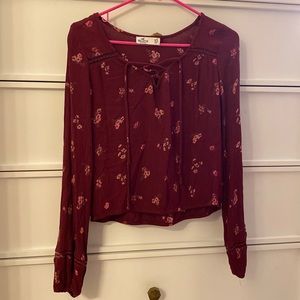 Hollister cranberry and floral long sleeve shirt, size xs